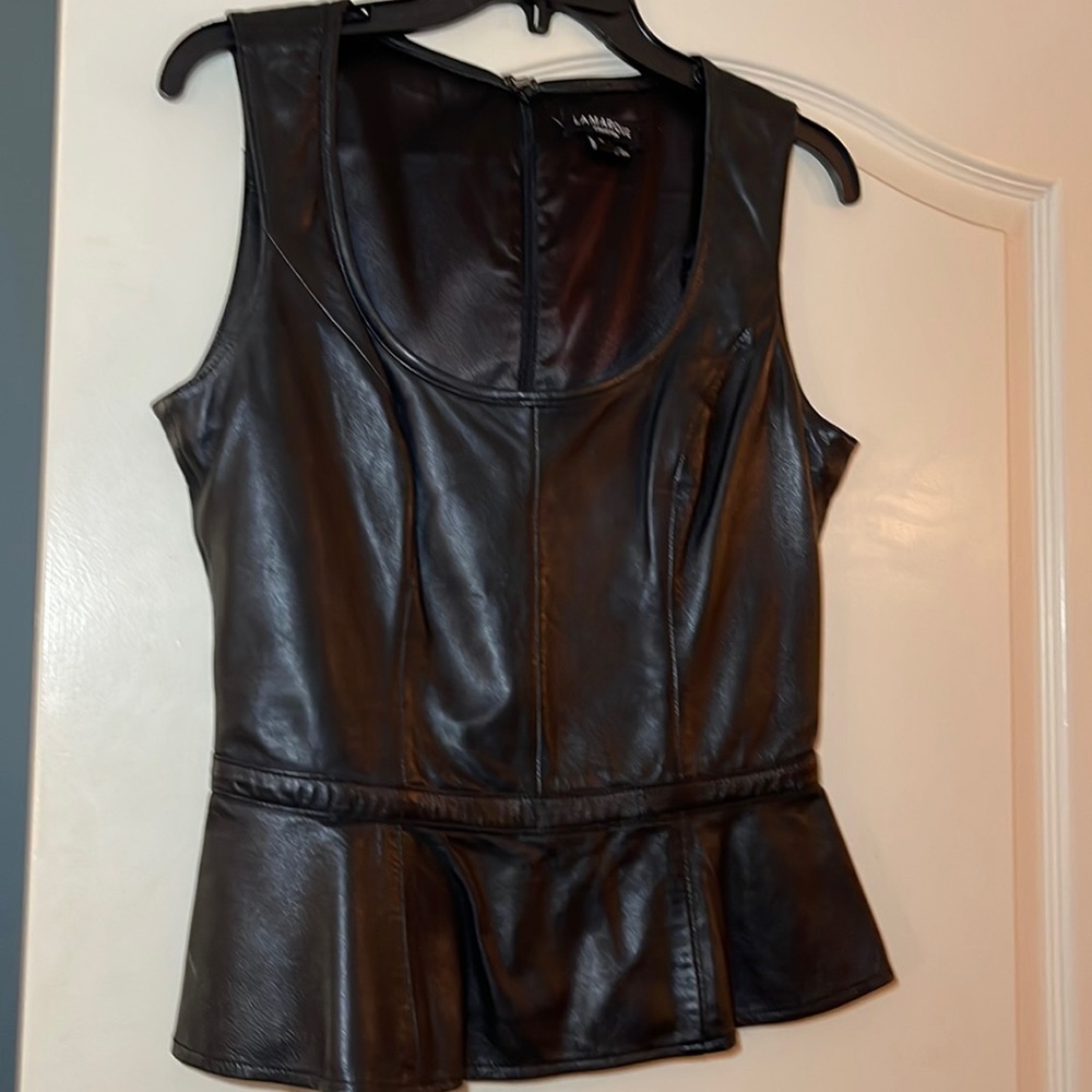 Lamarque leather peplum top. Size 6.